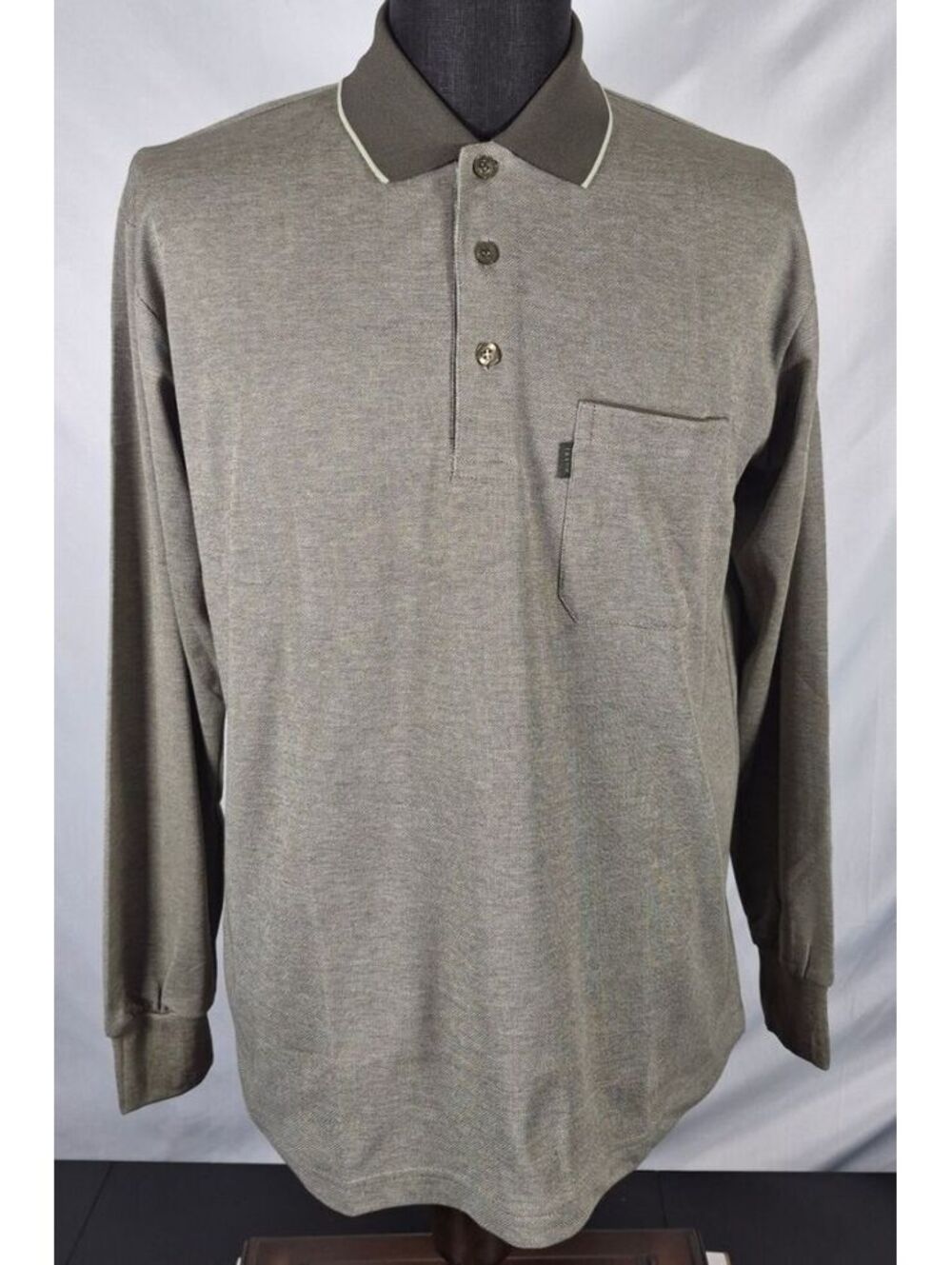 FESHA XL Olive Gray Contrast Collar Long Sleeve Polo Shirt